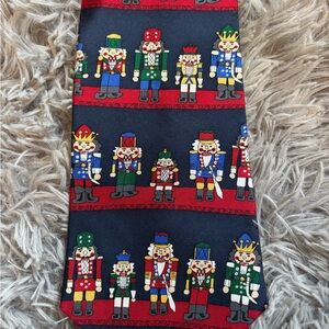 Nutcracker Pattern Silk Tie - Navy with Red, Green, Yellow
